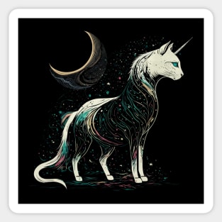 Mystic Unicorn Cat Under The Moonlight Sticker